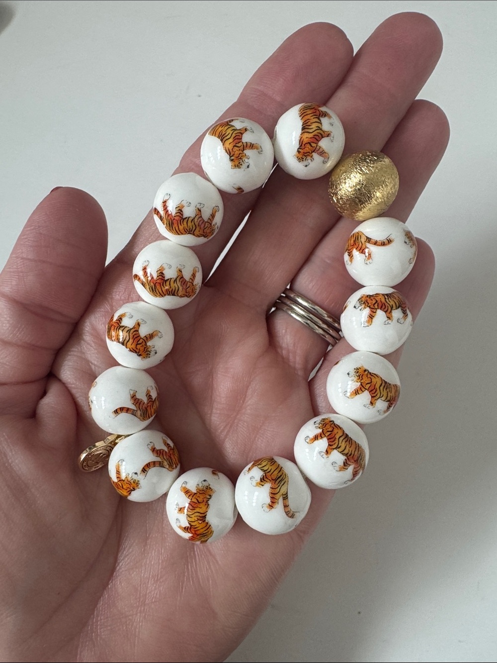 Tiger Bead Stretch Bracelet - White and Gold-NWOT, never worn